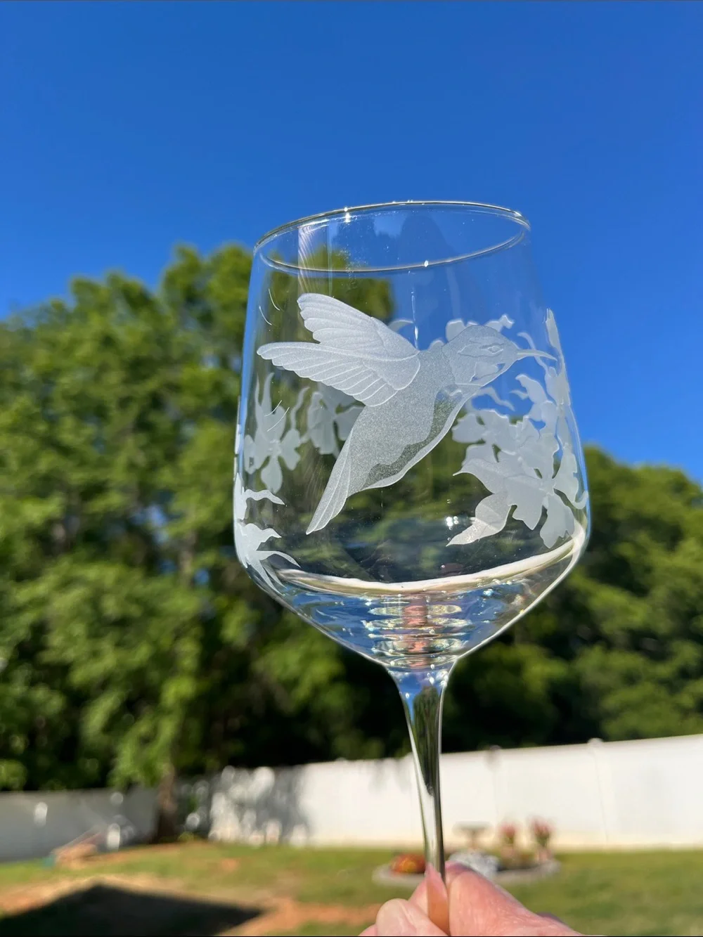 Etched Hummingbird Cylinder Glass Vase w/ Matching Wine Glass - Picture 10 of 15